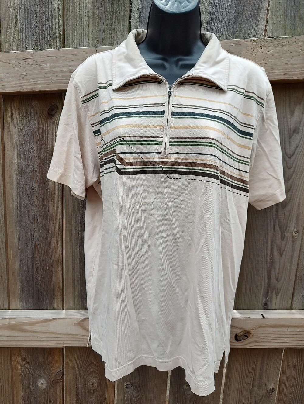 🏵️ Patagonia Mens Tan Striped 3/4 Zip Short Sleeve Collared Shirt